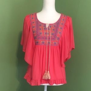 MARINEBLU embroidered butterfly sleeve top